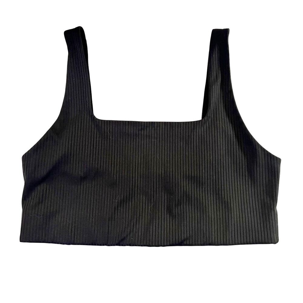 Girlfriend Collective Tommy Ribbed Black Square Neck Sports Bra M Pilatescore